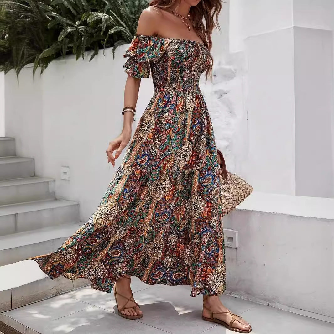 Vacation Style Off-shoulder Princess Sleeves Dress