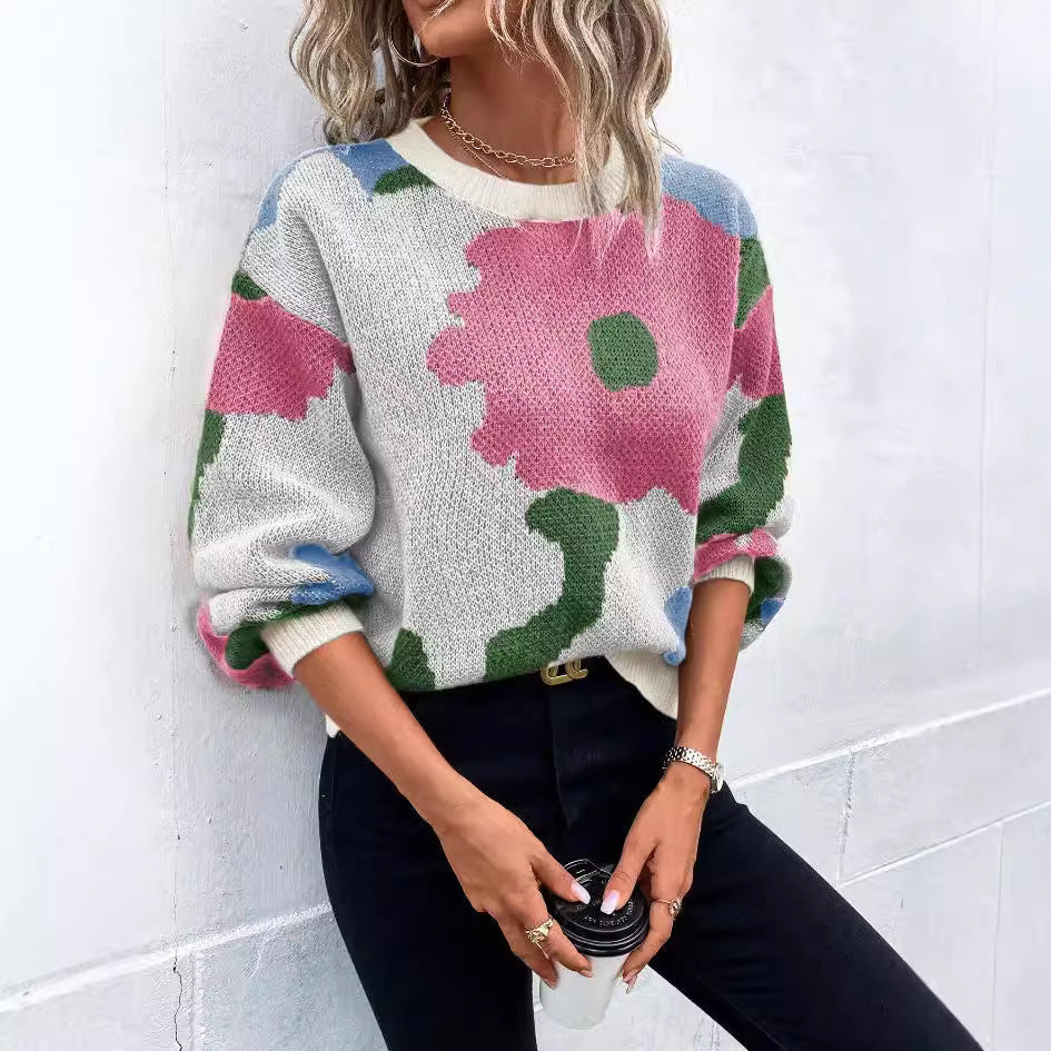 Fashionable All-match Jacquard Leisure Pullover Sweater