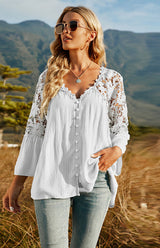 Women's Solid Deep V Pullover Chiffon Blouse-[Adult]-[Female]-2022 Online Blue Zone Planet