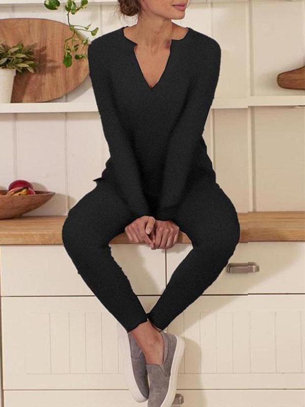 Amsoin V-Neck Solid Color Sets
