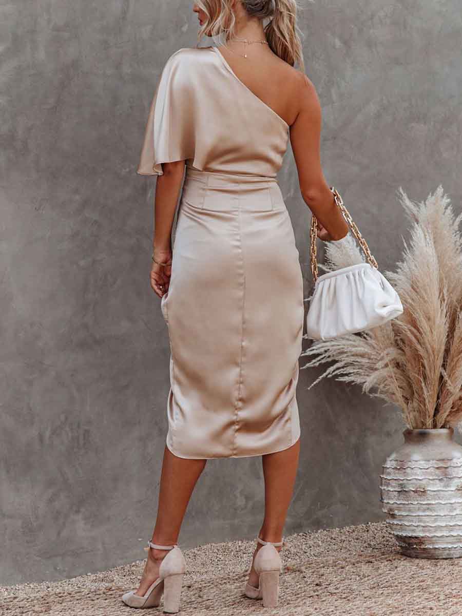 Amsoin Dew Shoulder Irregular Dress