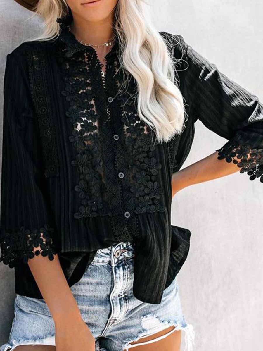 Amsoin Sexy Lace Casual Shirt