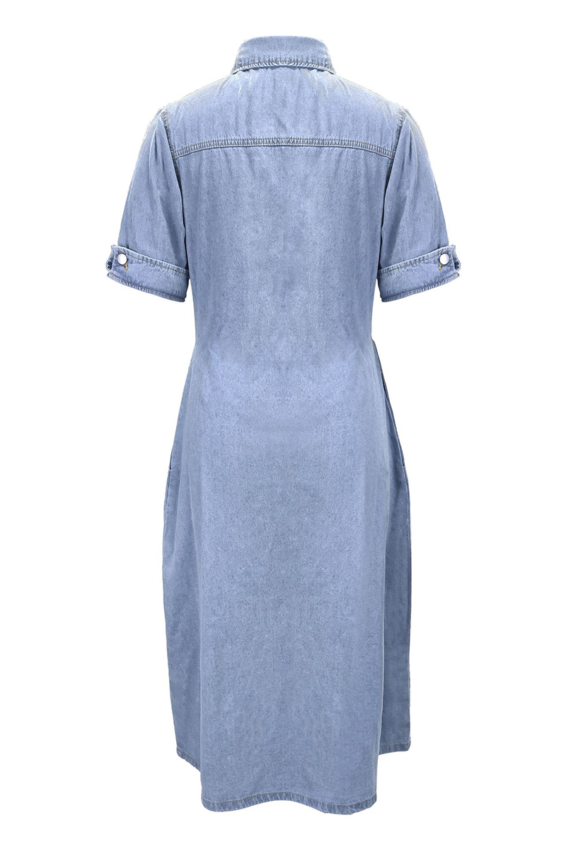 Amsoin Casual Solid Patchwork Turndown Collar Shirt Dress