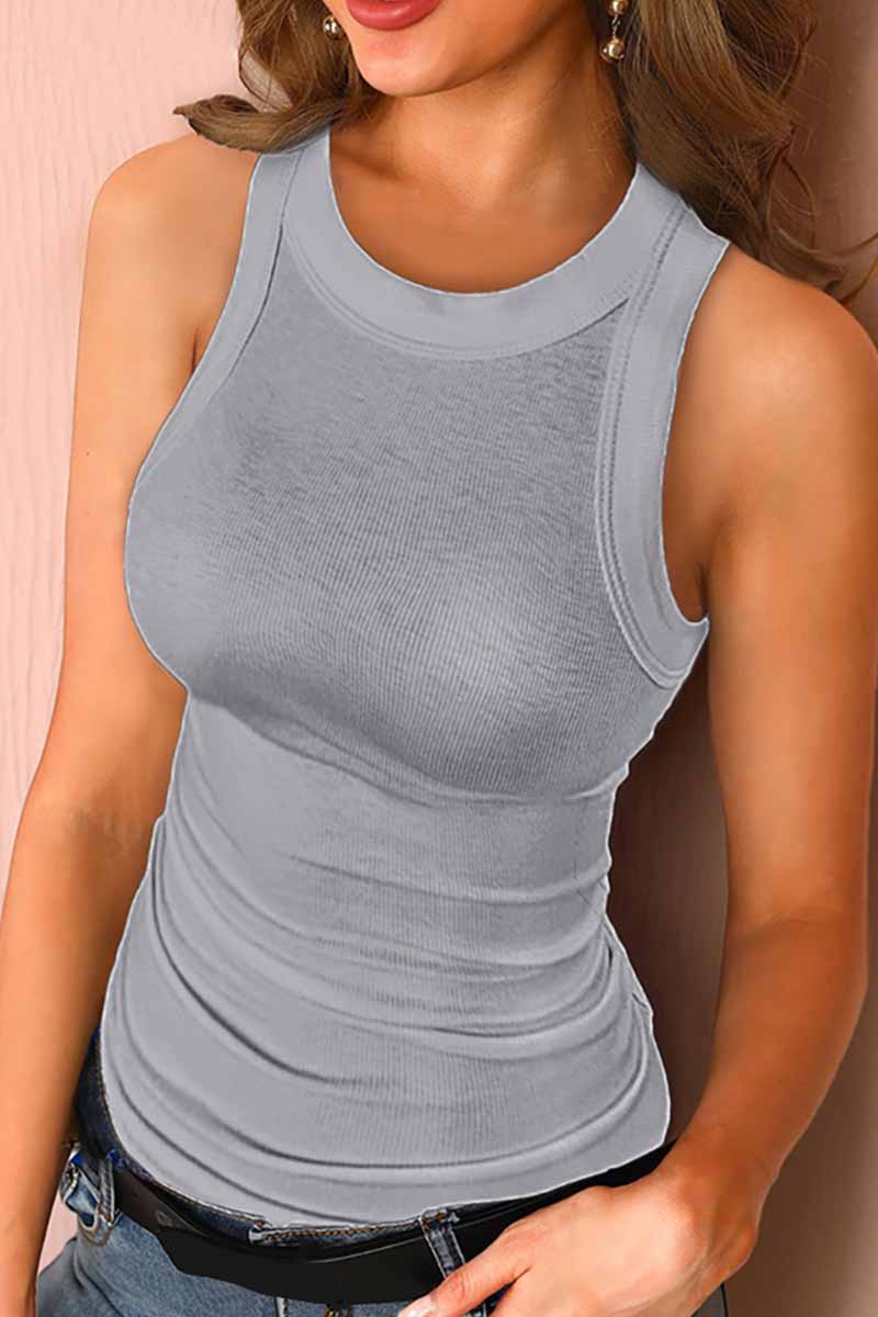 Amsoin Solid Color Round Neck Vest Tops(5 Colors)