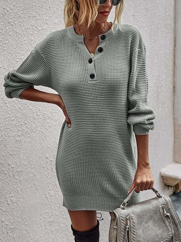 Amsoin Button Knitted Dress