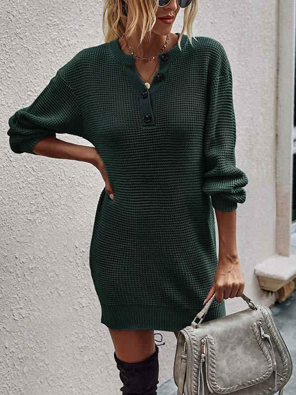 Amsoin Button Knitted Dress