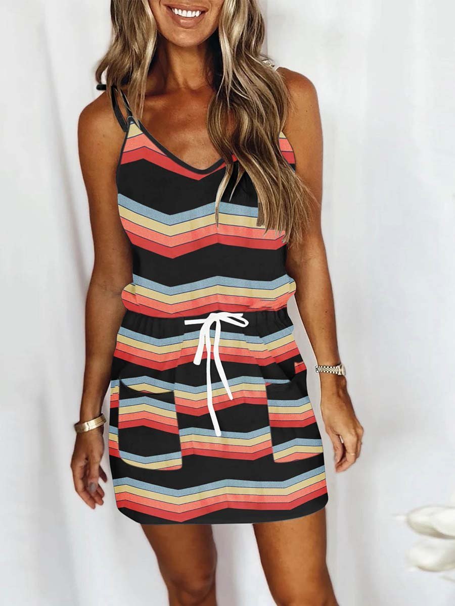 Amsoin Drawstring Pocket Sleeveless Dress