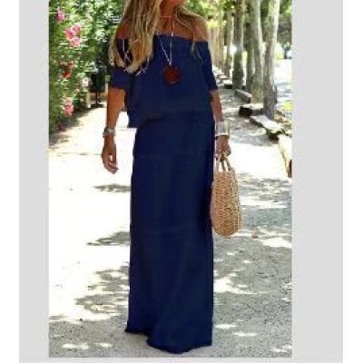 Amsoin Casual Off Shoulder Solid Beach Maxi Dress