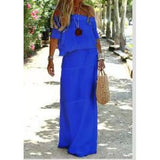 Amsoin Casual Off Shoulder Solid Beach Maxi Dress