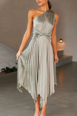 Amsoin One Shoulder Sleeveless Waisted Swing Dress