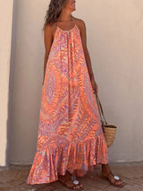 Amsoin Ethnic Print A-line Vacation Maxi Dress