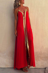 Amsoin V Neck Backless Sequin Detailed Cami Maxi Dress