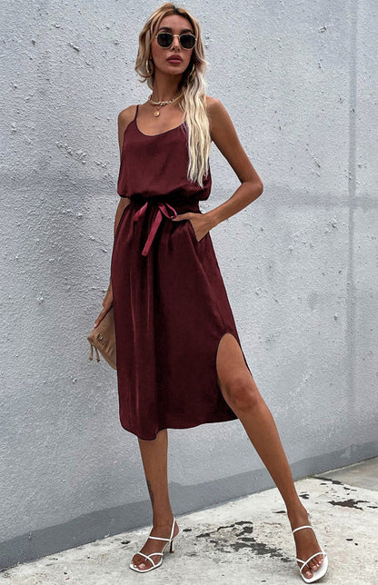 Blue Zone Planet |  Solid Color Package Hip Slit Dress BLUE ZONE PLANET