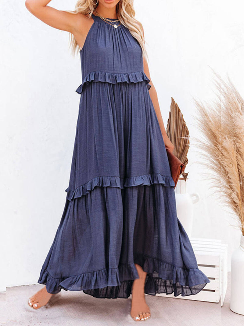 Amsoin Irregular Cake Sleeveless Maxi Dress