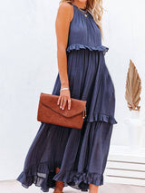 Amsoin Irregular Cake Sleeveless Maxi Dress