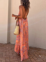 Amsoin Ethnic Print A-line Vacation Maxi Dress