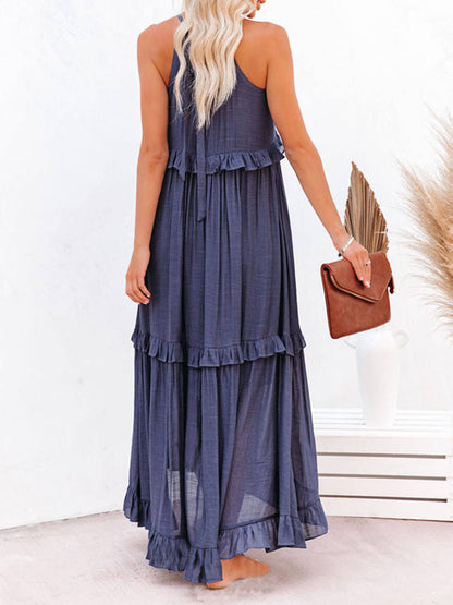Amsoin Irregular Cake Sleeveless Maxi Dress