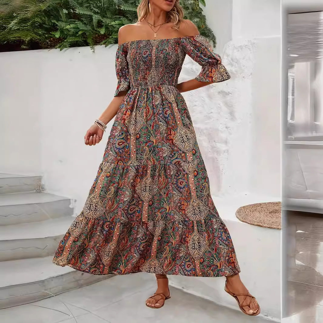 Vacation Style Off-shoulder Princess Sleeves Dress