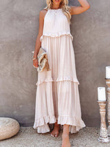 Amsoin Irregular Cake Sleeveless Maxi Dress