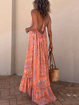 Amsoin Ethnic Print A-line Vacation Maxi Dress
