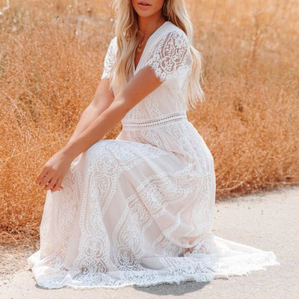 Deep V Pullover Lace Dress