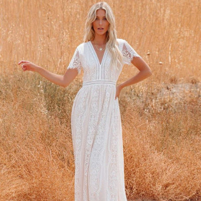 Deep V Pullover Lace Dress