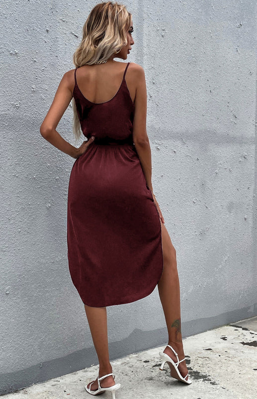 Blue Zone Planet |  Solid Color Package Hip Slit Dress BLUE ZONE PLANET