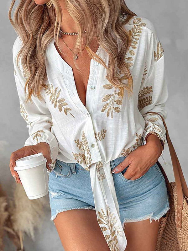 Amsoin Embroidered Leaf Strappy Shirt Top