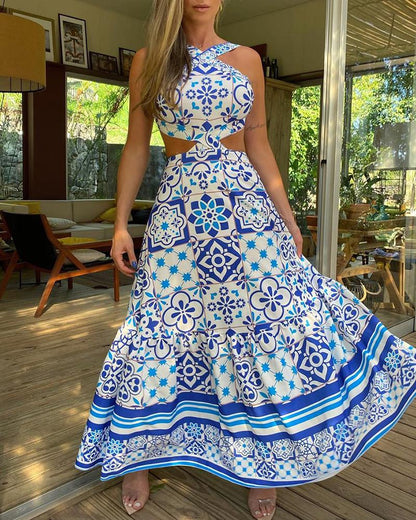 Amsoin Halter Waist Long Dress