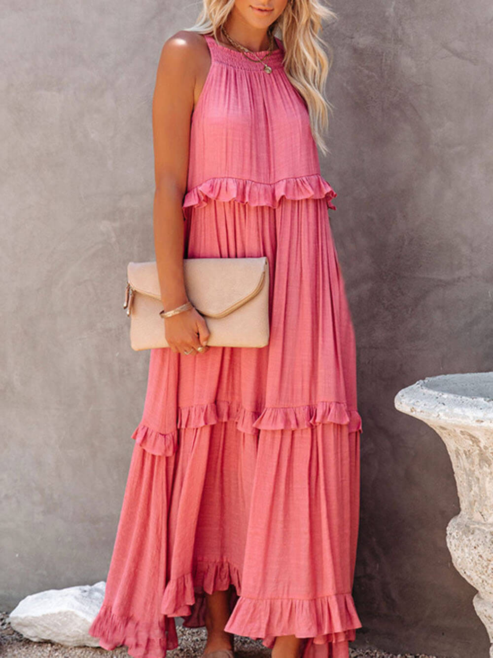 Amsoin Irregular Cake Sleeveless Maxi Dress