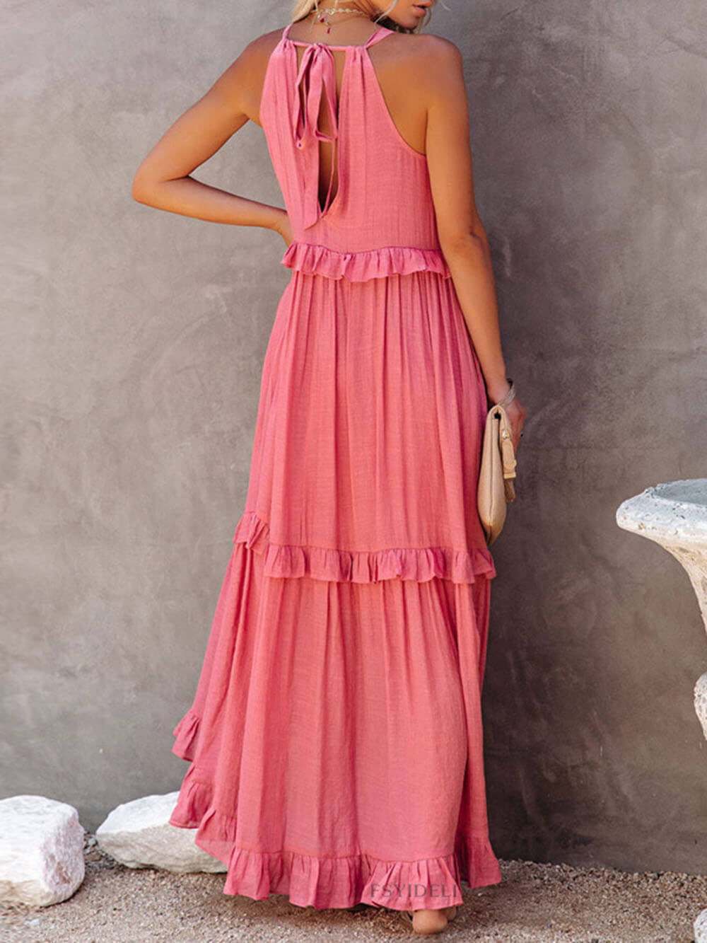 Amsoin Irregular Cake Sleeveless Maxi Dress