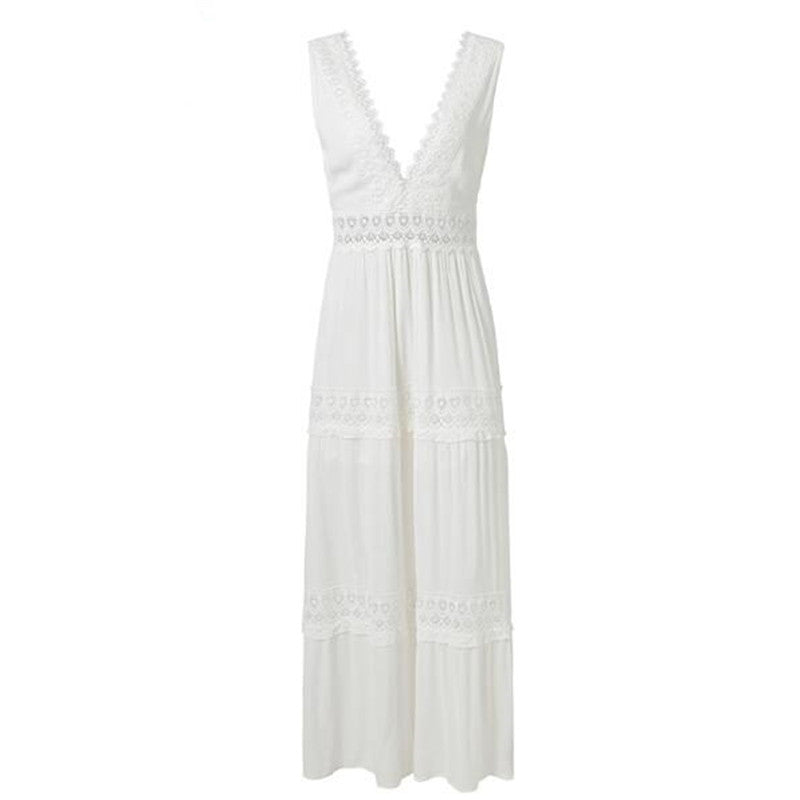 Amsoin Lace Swing Sleeveless Chiffon Dress