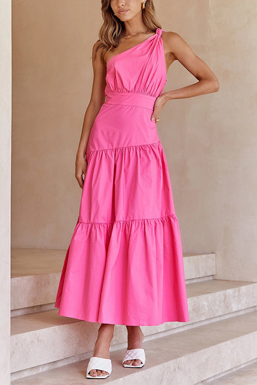 Amsoin One Shoulder High Waist Tiered Maxi Dress