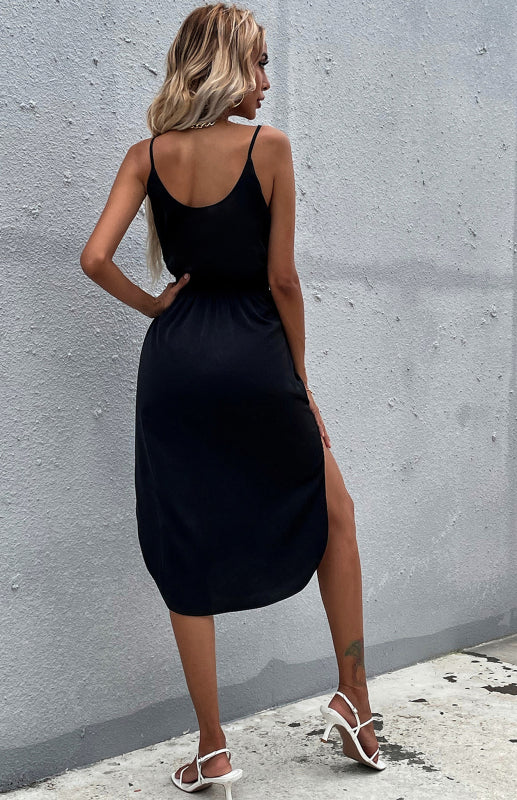 Blue Zone Planet |  Solid Color Package Hip Slit Dress BLUE ZONE PLANET