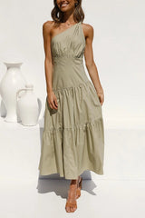 Amsoin One Shoulder High Waist Tiered Maxi Dress