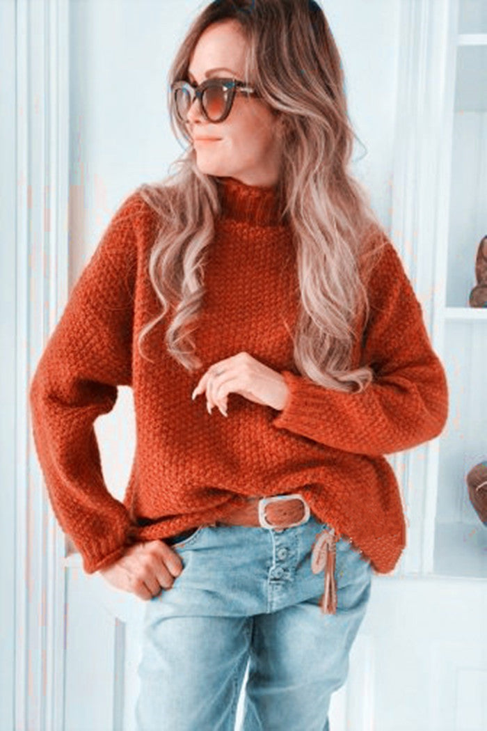 Turtleneck curled pullover sweater