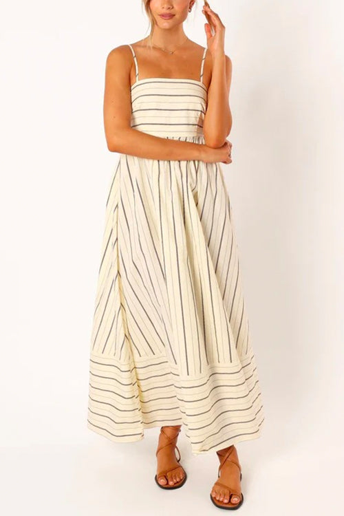 Amsoin High Waist Back Cut Out Striped Maxi Cami Dress