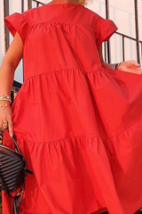 Casual Solid Patchwork O Neck Cake Skirt Dresses