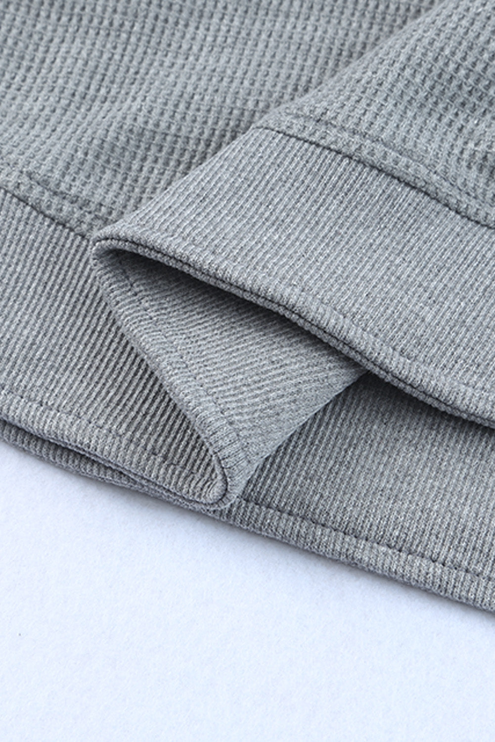 LC25115662-11-S, LC25115662-11-M, LC25115662-11-L, LC25115662-11-XL, LC25115662-11-2XL, Gray Crew Neck Ribbed Trim Waffle Knit Top