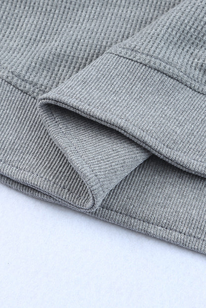 LC25115662-11-S, LC25115662-11-M, LC25115662-11-L, LC25115662-11-XL, LC25115662-11-2XL, Gray Crew Neck Ribbed Trim Waffle Knit Top