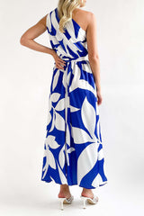 Geometric Printing Oblique Collar Sleeveless Dress