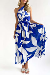 Geometric Printing Oblique Collar Sleeveless Dress