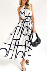 Geometric Printing Oblique Collar Sleeveless Dress