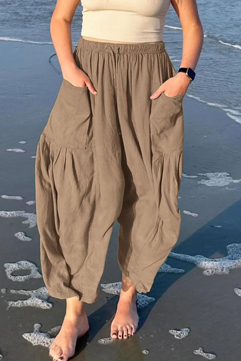 Casual Simplicity Solid Pocket Loose Mid Waist Wide Leg Solid Color Bottoms