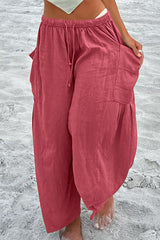 Casual Simplicity Solid Pocket Loose Mid Waist Wide Leg Solid Color Bottoms