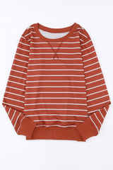 LC25122022-3-S, LC25122022-3-M, LC25122022-3-L, LC25122022-3-XL, Red Striped Print Ribbed Trim Long Sleeve Top