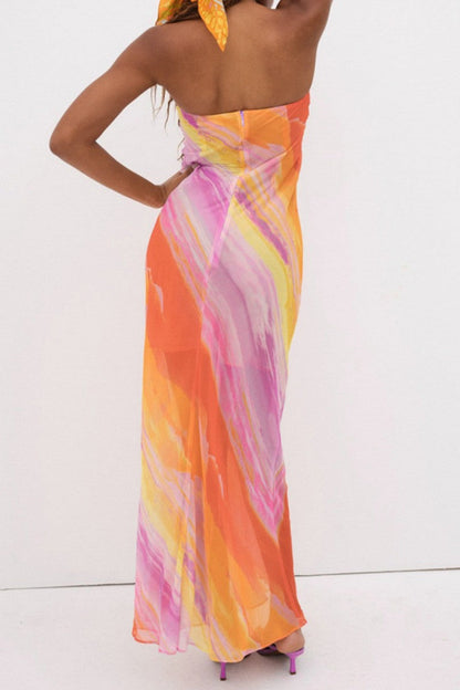 Sexy Casual Print Backless Strapless Long Dress Dresses