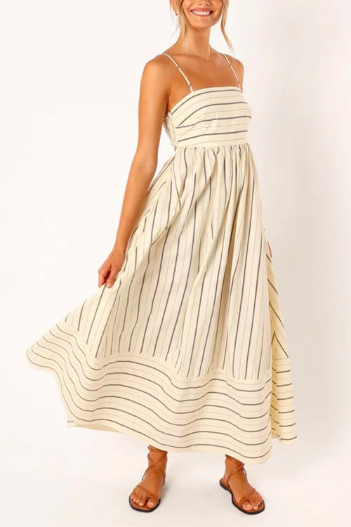 Amsoin High Waist Back Cut Out Striped Maxi Cami Dress