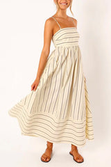 Amsoin High Waist Back Cut Out Striped Maxi Cami Dress