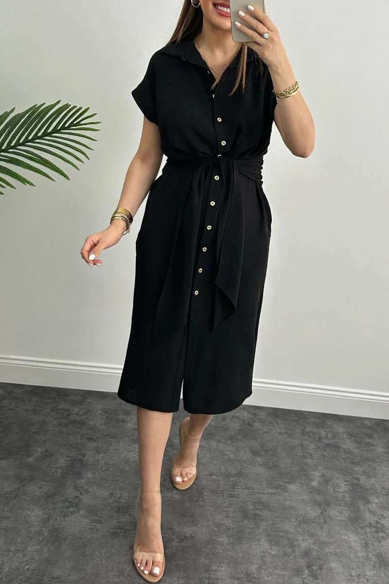 Elegant Solid Frenulum Shirt Collar Shirt Dress Dresses